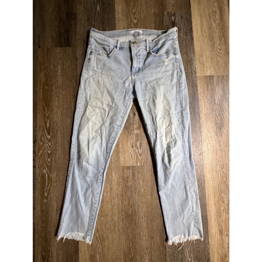 LOFT Skinny Crop Jeans Womens 4/27 Light Wash Good Raw Hem Distressed Denim